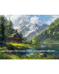 Cross stitch pattern, pdf, chart, kit by Golden Kite, Whisperwood Cabin